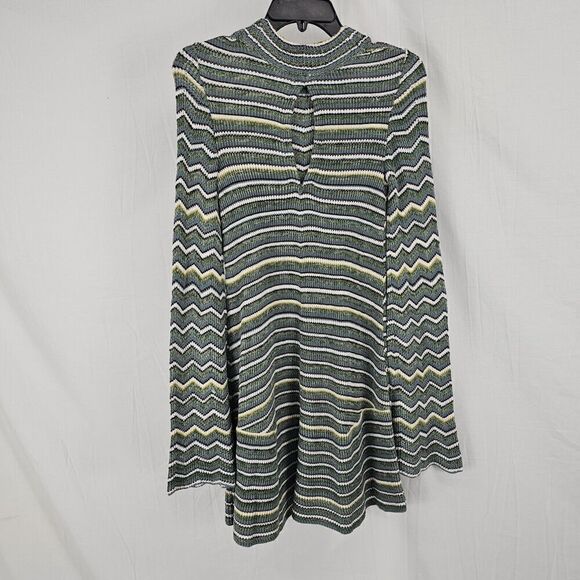 Free People Tunic Sweater Dress Zig-Zag Knit Bell Sleeves Green Blue Size XS - Picture 8 of 9